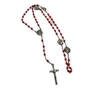 Red Bead Catholic Rosary Pope John Paul II Medals Immaculate Conception Crucifix